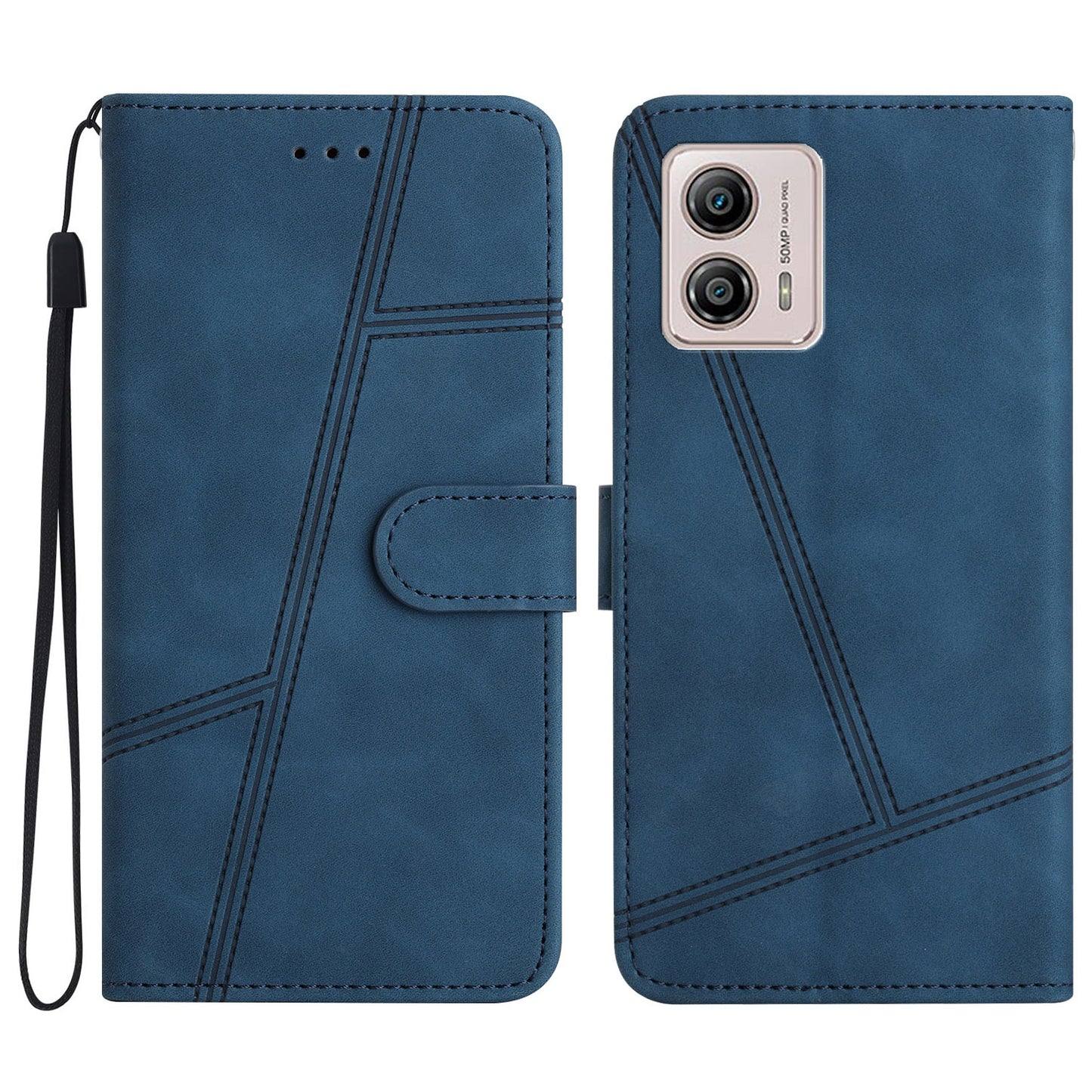 For Motorola Moto G73 5G Skin-touch Imprinted Line Cover with Wallet Stand PU Leather Phone Shell