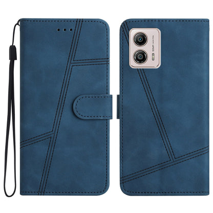 For Motorola Moto G73 5G Skin-touch Imprinted Line Cover with Wallet Stand PU Leather Phone Shell