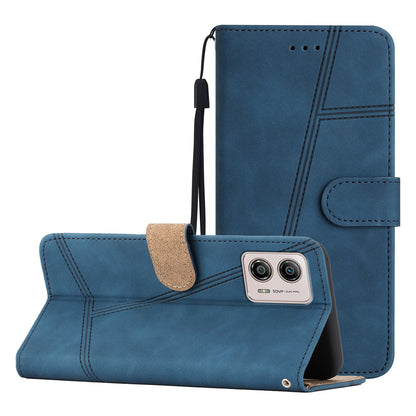 For Motorola Moto G73 5G Skin-touch Imprinted Line Cover with Wallet Stand PU Leather Phone Shell