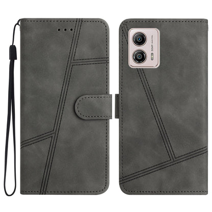 For Motorola Moto G73 5G Skin-touch Imprinted Line Cover with Wallet Stand PU Leather Phone Shell