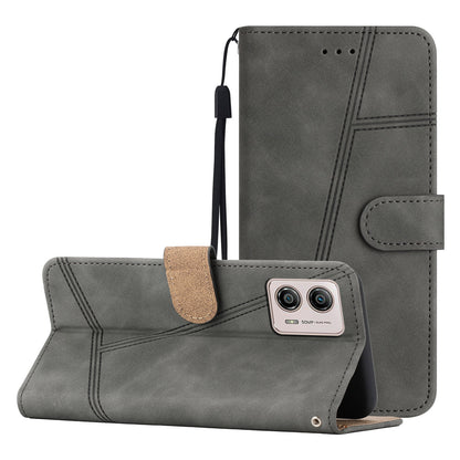 For Motorola Moto G73 5G Skin-touch Imprinted Line Cover with Wallet Stand PU Leather Phone Shell