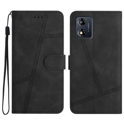 Phone Shell for Motorola Moto E13 4G Skin-touch PU Leather Imprinted Line Cover with Wallet Stand