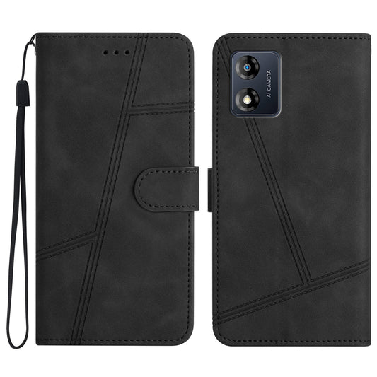 Phone Shell for Motorola Moto E13 4G Skin-touch PU Leather Imprinted Line Cover with Wallet Stand
