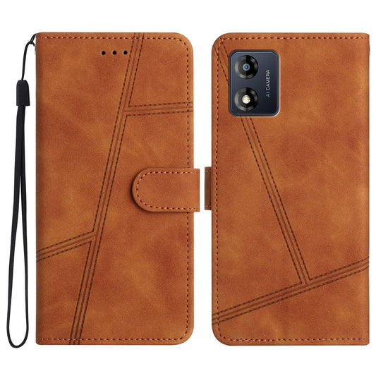 Phone Shell for Motorola Moto E13 4G Skin-touch PU Leather Imprinted Line Cover with Wallet Stand