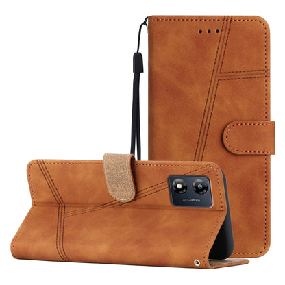 Phone Shell for Motorola Moto E13 4G Skin-touch PU Leather Imprinted Line Cover with Wallet Stand