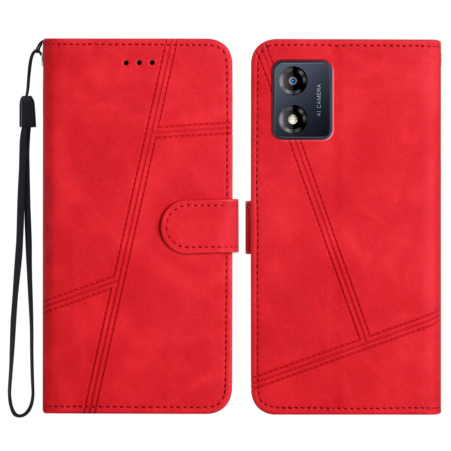 Phone Shell for Motorola Moto E13 4G Skin-touch PU Leather Imprinted Line Cover with Wallet Stand