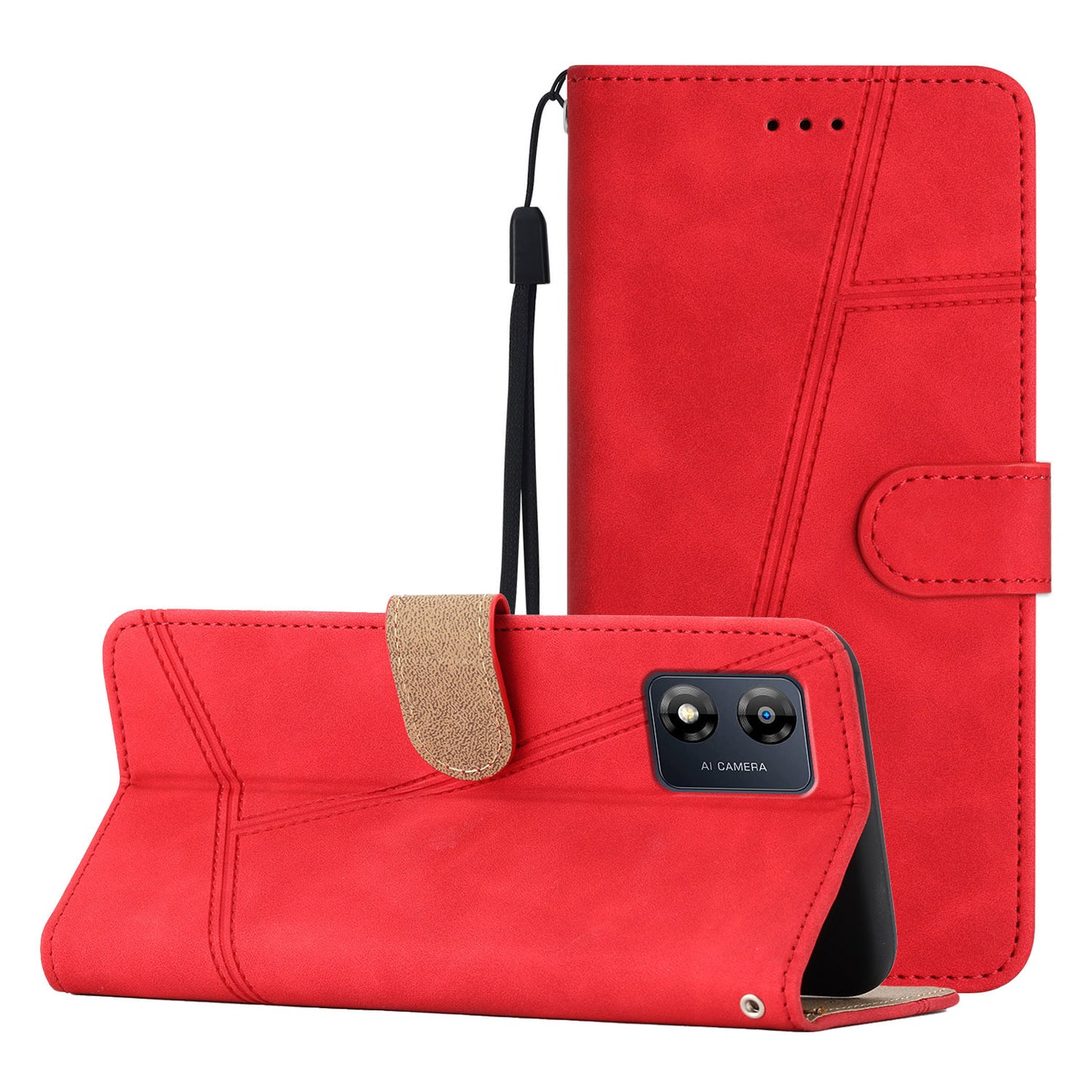 Phone Shell for Motorola Moto E13 4G Skin-touch PU Leather Imprinted Line Cover with Wallet Stand