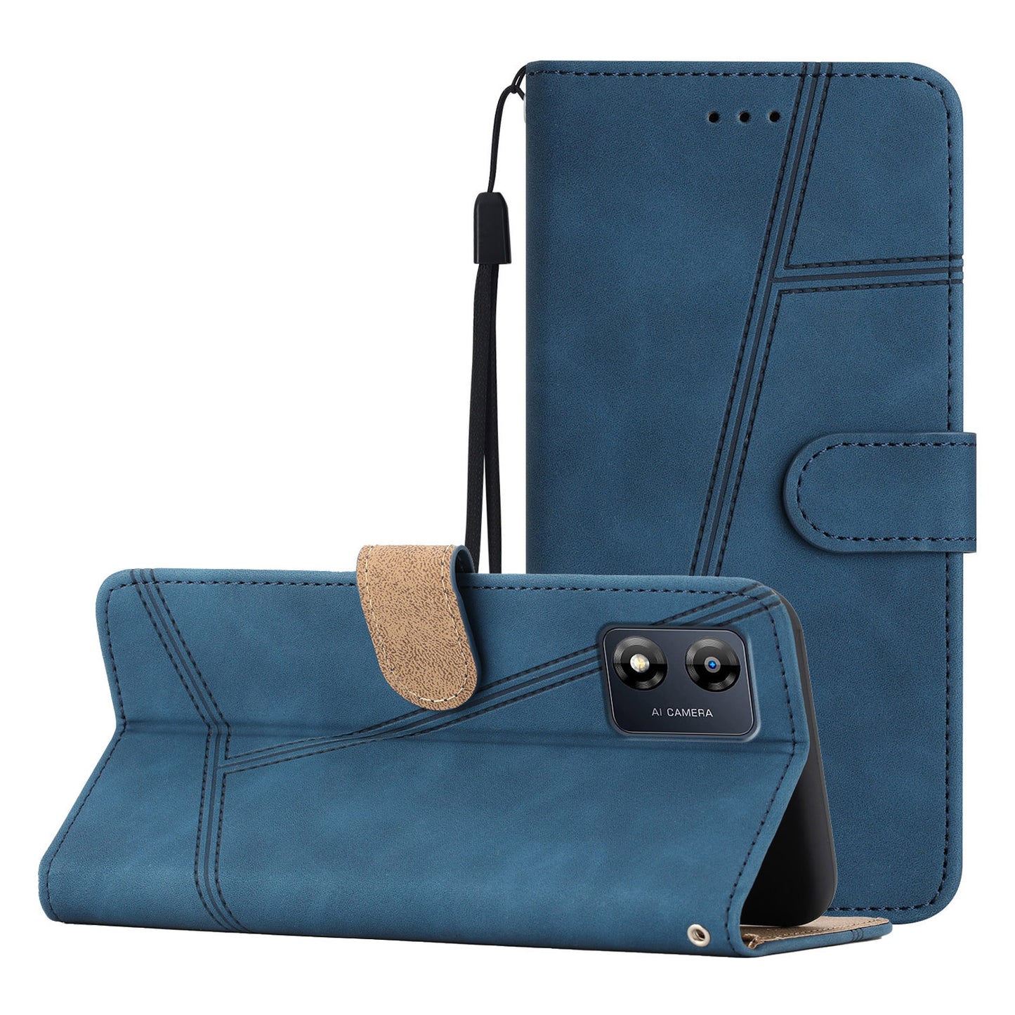 Phone Shell for Motorola Moto E13 4G Skin-touch PU Leather Imprinted Line Cover with Wallet Stand