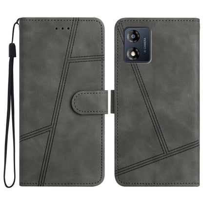 Phone Shell for Motorola Moto E13 4G Skin-touch PU Leather Imprinted Line Cover with Wallet Stand