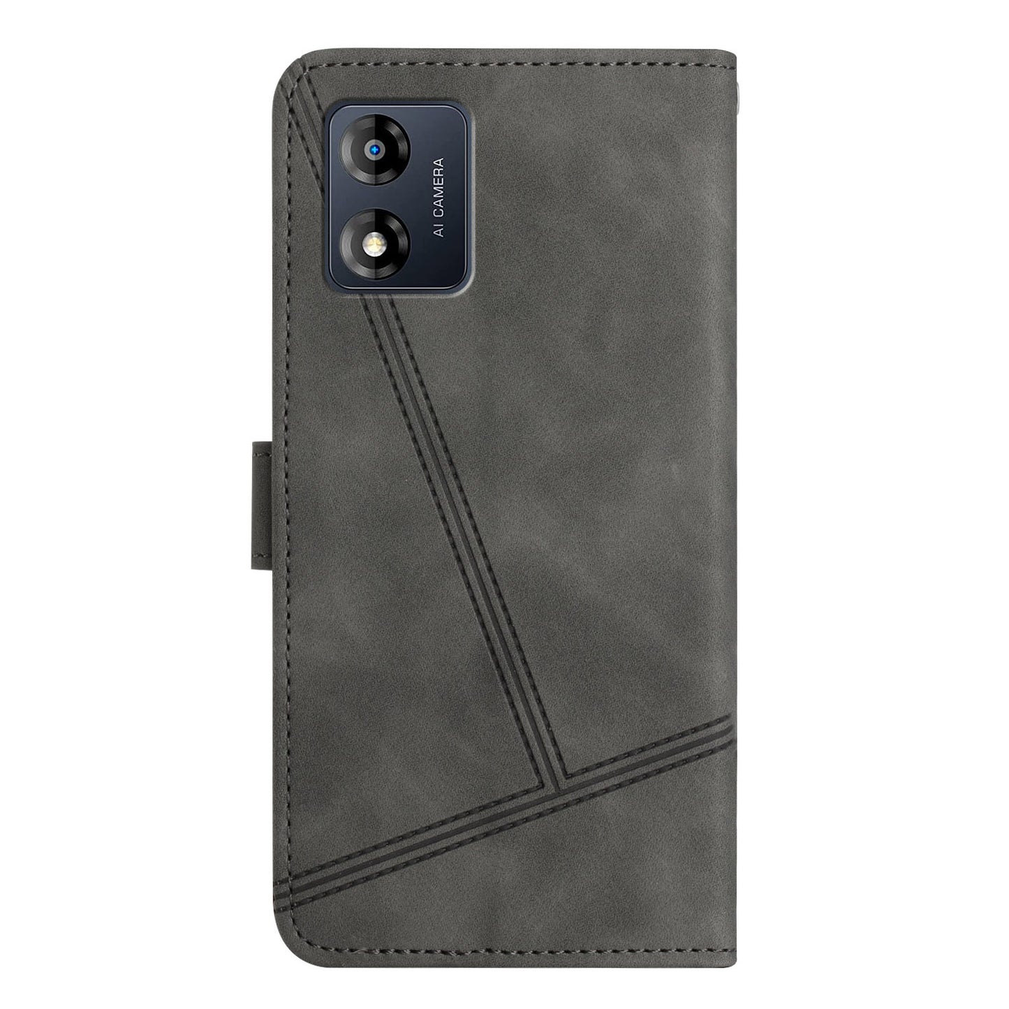 Phone Shell for Motorola Moto E13 4G Skin-touch PU Leather Imprinted Line Cover with Wallet Stand
