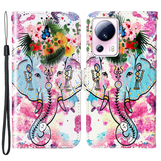For Xiaomi 13 Lite / Civi 2 5G PU Leather Phone Case Pattern Printing Folding Stand Wallet Cover with Strap