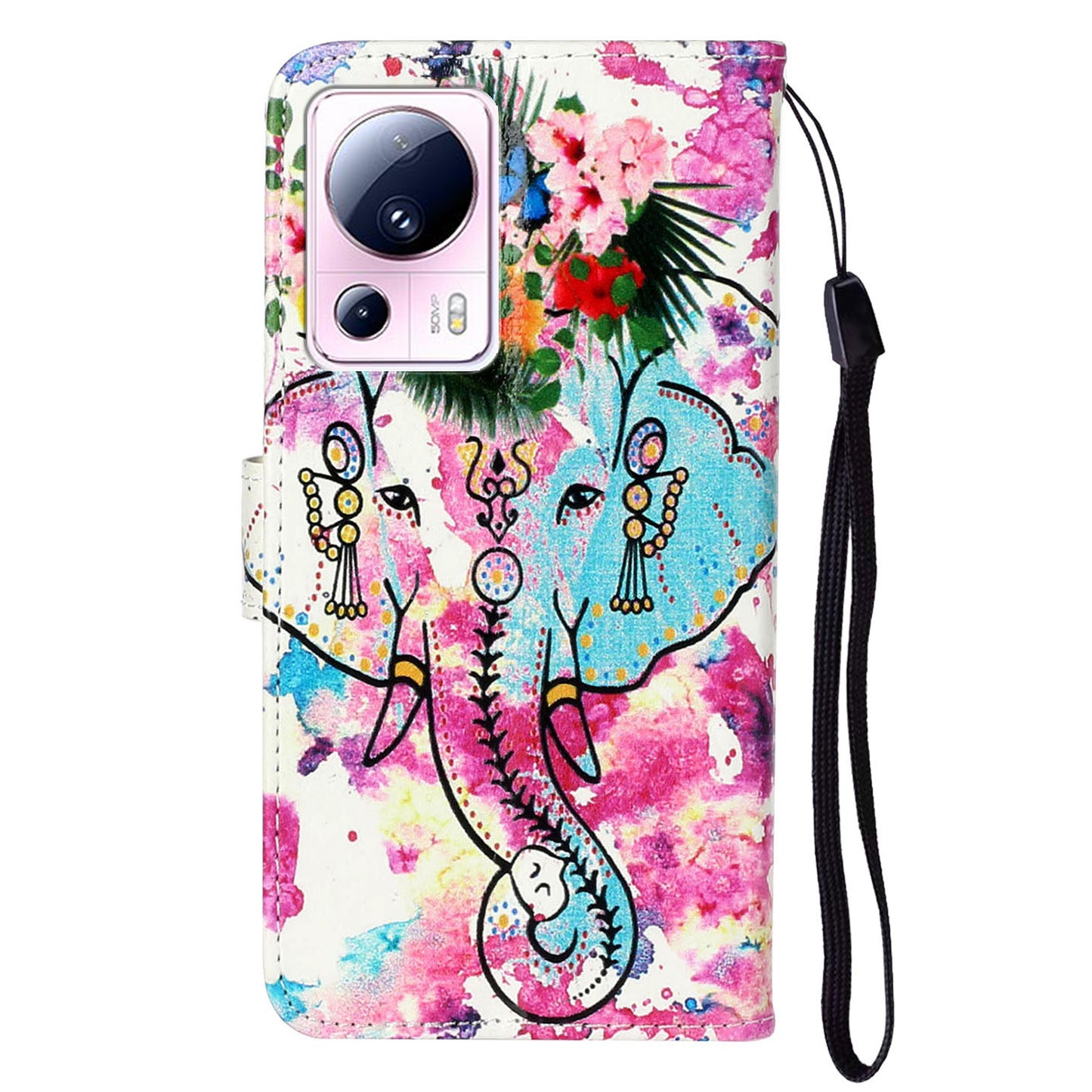 For Xiaomi 13 Lite / Civi 2 5G PU Leather Phone Case Pattern Printing Folding Stand Wallet Cover with Strap