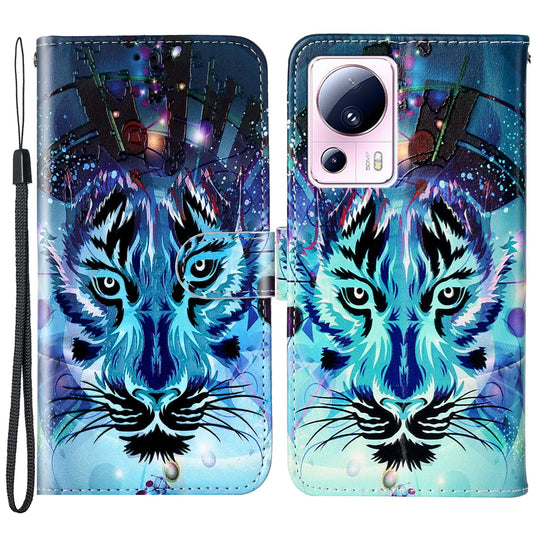For Xiaomi 13 Lite / Civi 2 5G PU Leather Phone Case Pattern Printing Folding Stand Wallet Cover with Strap