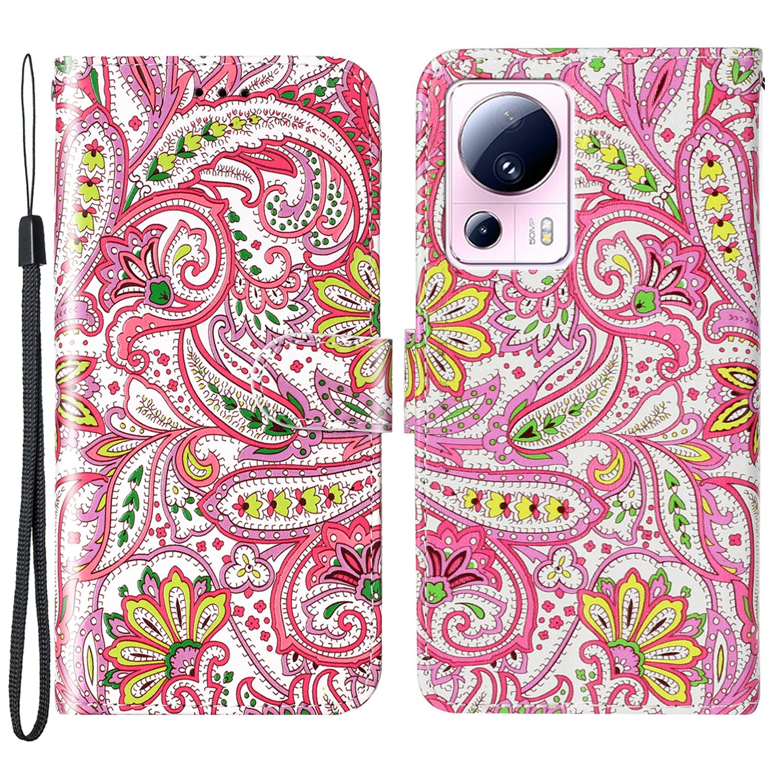 For Xiaomi 13 Lite / Civi 2 5G PU Leather Phone Case Pattern Printing Folding Stand Wallet Cover with Strap