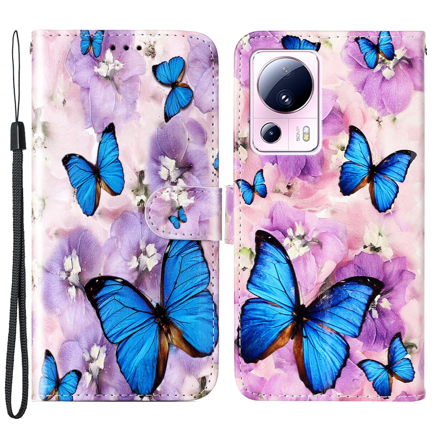 For Xiaomi 13 Lite / Civi 2 5G PU Leather Phone Case Pattern Printing Folding Stand Wallet Cover with Strap