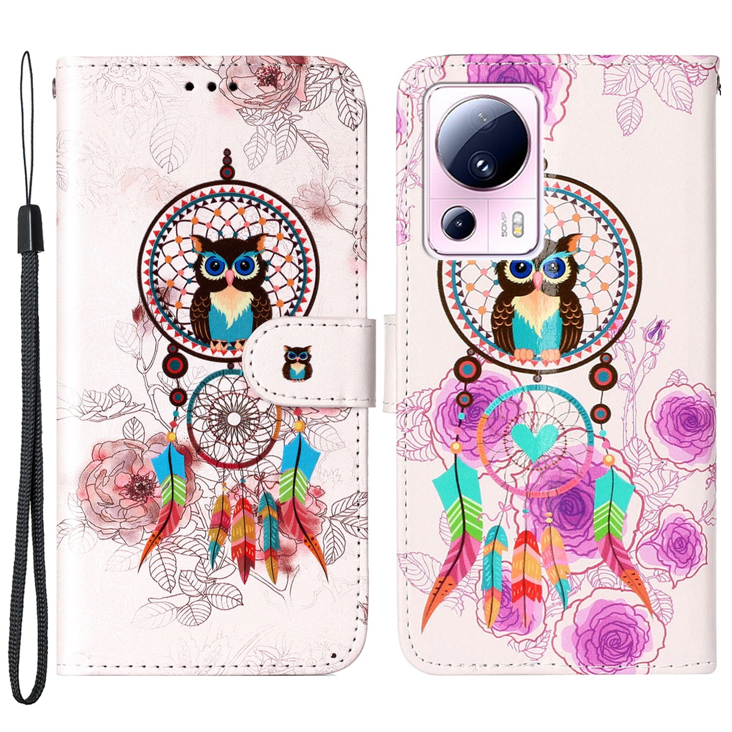 For Xiaomi 13 Lite / Civi 2 5G PU Leather Phone Case Pattern Printing Folding Stand Wallet Cover with Strap