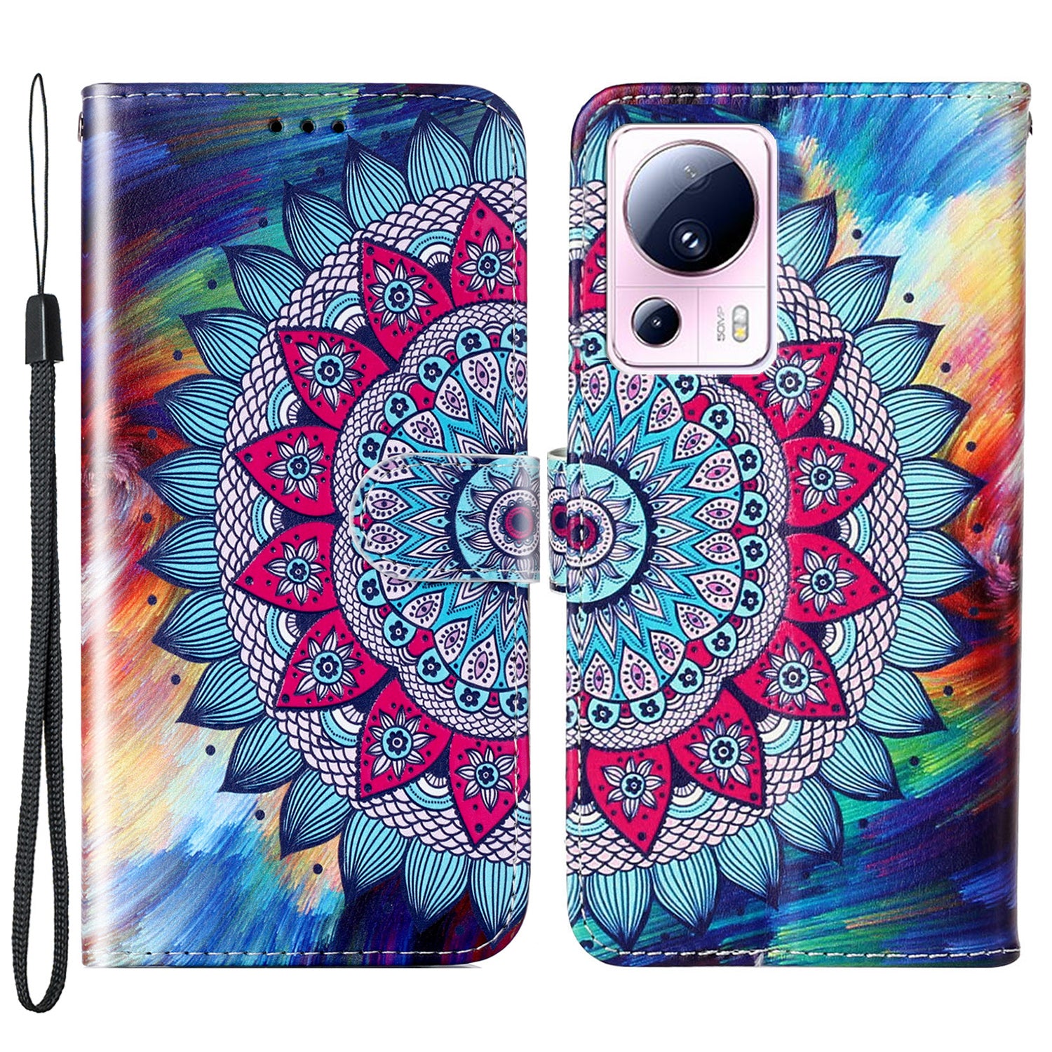 For Xiaomi 13 Lite / Civi 2 5G PU Leather Phone Case Pattern Printing Folding Stand Wallet Cover with Strap