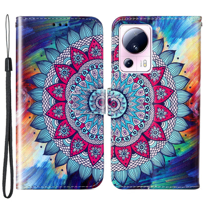 For Xiaomi 13 Lite / Civi 2 5G PU Leather Phone Case Pattern Printing Folding Stand Wallet Cover with Strap