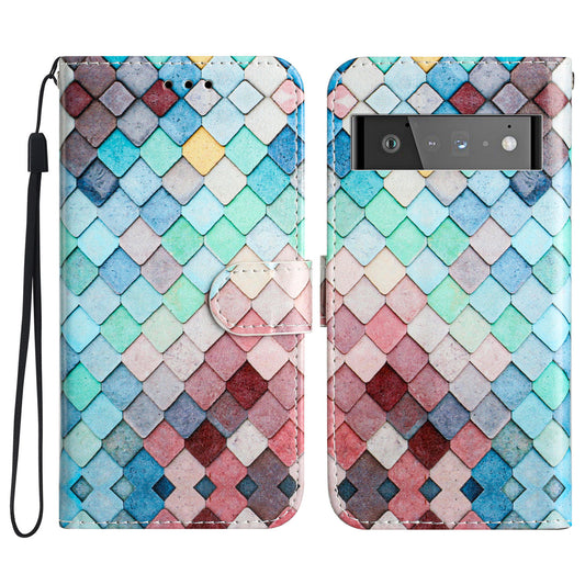 For Google Pixel 6 Pro 5G Wallet Phone Case Pattern Printing PU Leather Stand Flip Cover with Strap