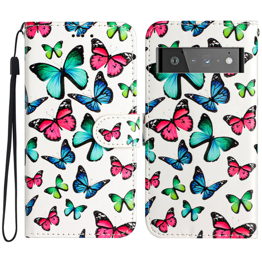 For Google Pixel 6 Pro 5G Wallet Phone Case Pattern Printing PU Leather Stand Flip Cover with Strap