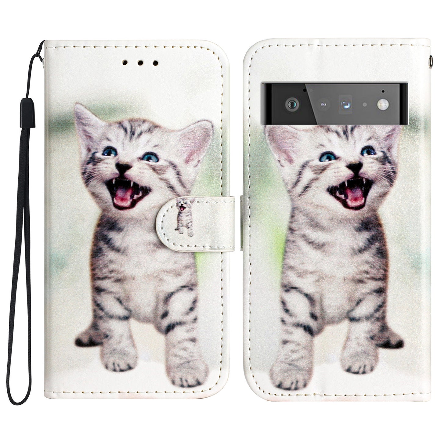 For Google Pixel 6 Pro 5G Wallet Phone Case Pattern Printing PU Leather Stand Flip Cover with Strap