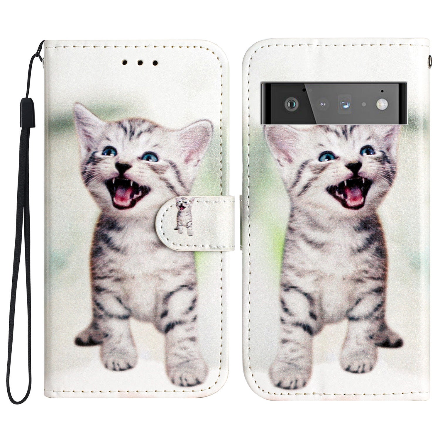 For Google Pixel 6 Pro 5G Wallet Phone Case Pattern Printing PU Leather Stand Flip Cover with Strap