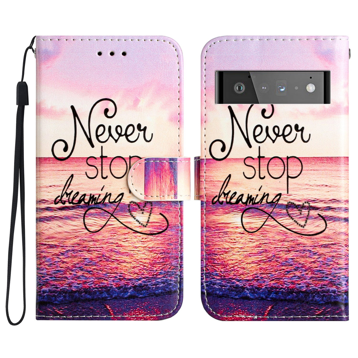 For Google Pixel 6 Pro 5G Wallet Phone Case Pattern Printing PU Leather Stand Flip Cover with Strap