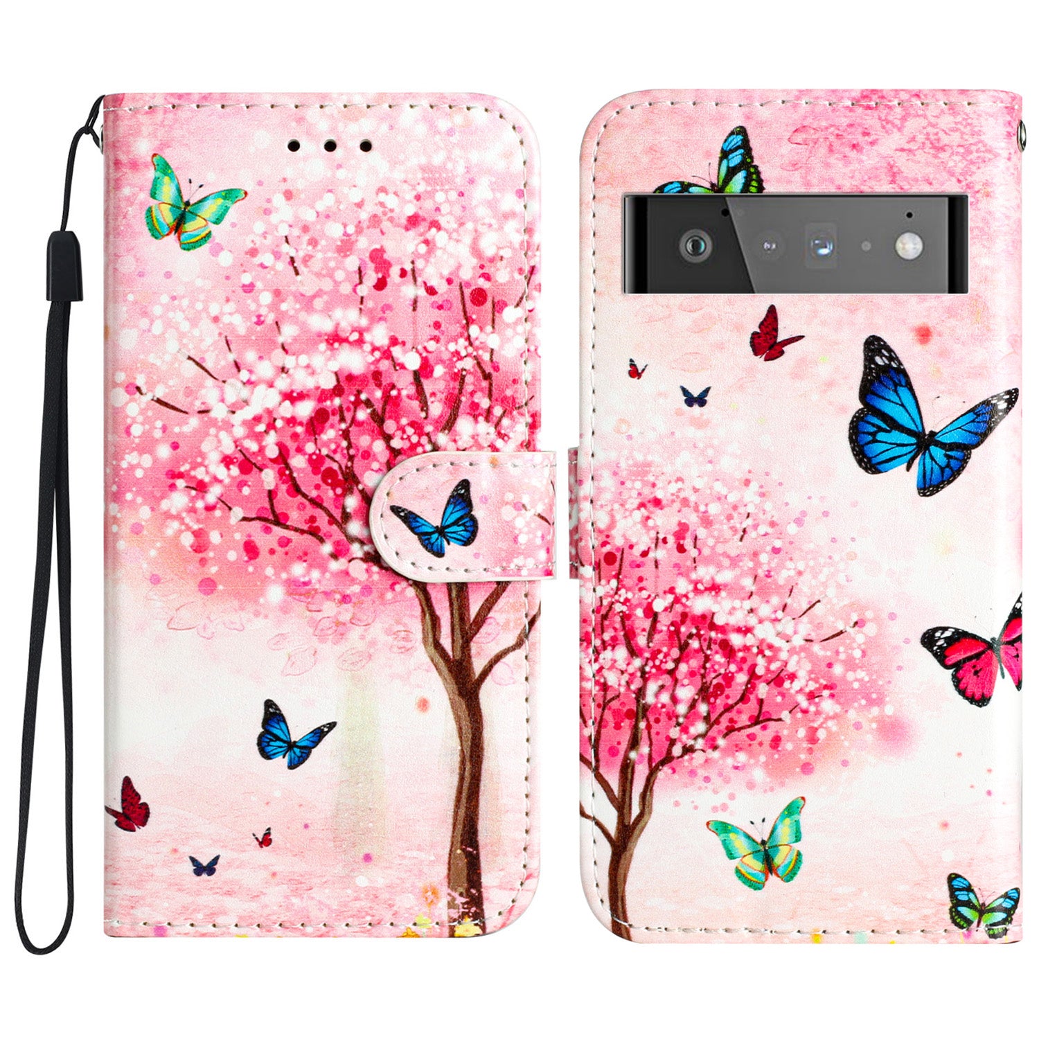For Google Pixel 6 Pro 5G Wallet Phone Case Pattern Printing PU Leather Stand Flip Cover with Strap