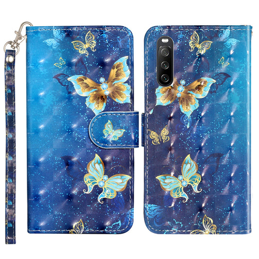 For Sony Xperia 10 V Phone Case 3D Pattern Printing Flip Stand PU Leather Wallet Drop-proof Cover with Strap