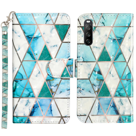 For Sony Xperia 10 V Phone Case 3D Pattern Printing Flip Stand PU Leather Wallet Drop-proof Cover with Strap