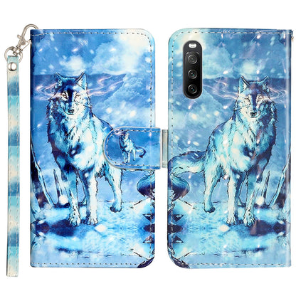 For Sony Xperia 10 V Phone Case 3D Pattern Printing Flip Stand PU Leather Wallet Drop-proof Cover with Strap