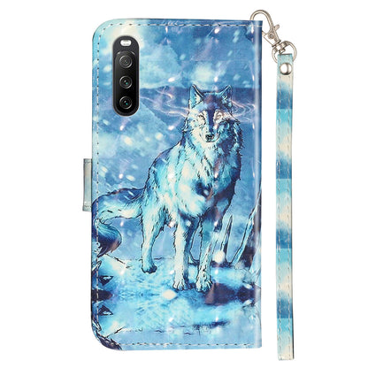 For Sony Xperia 10 V Phone Case 3D Pattern Printing Flip Stand PU Leather Wallet Drop-proof Cover with Strap