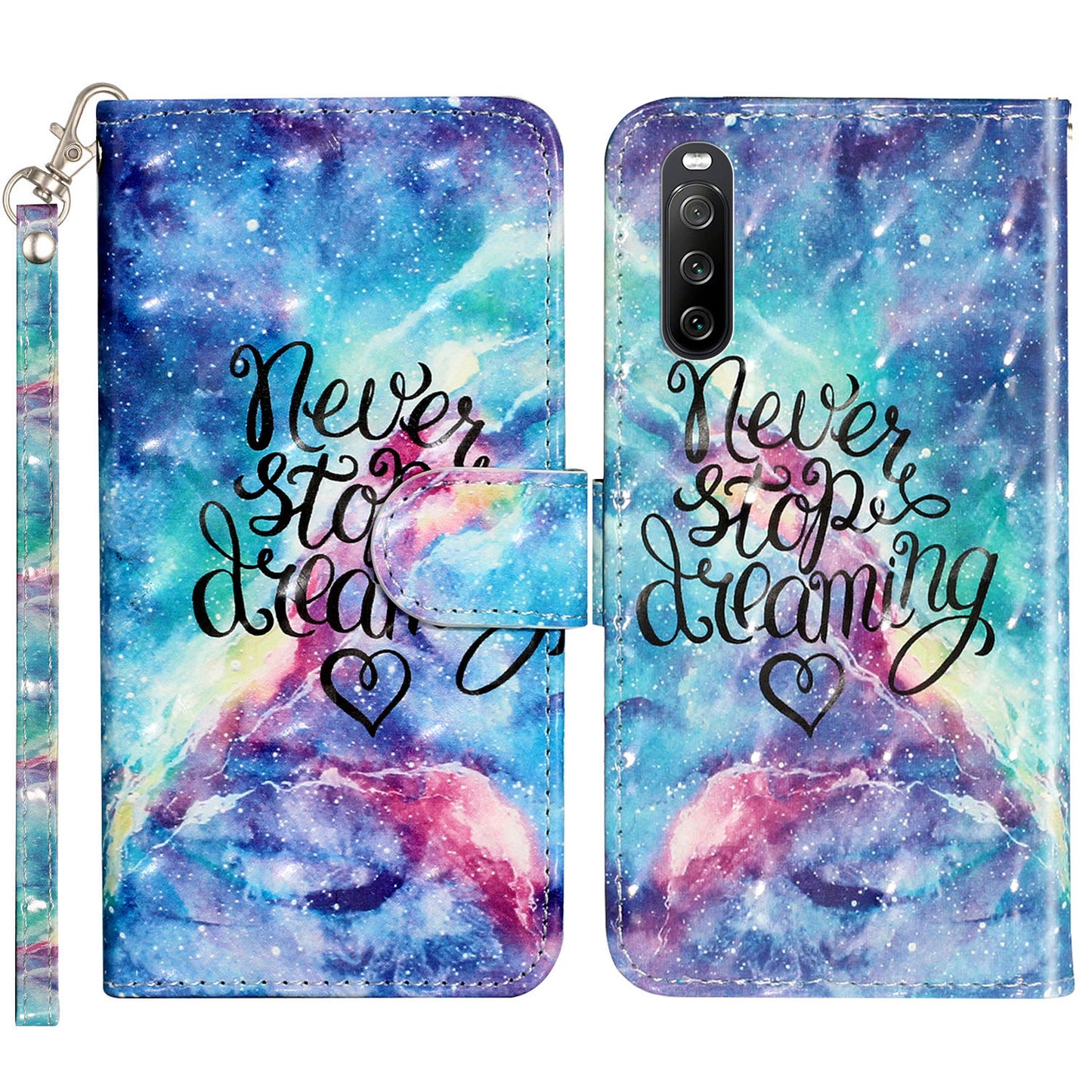 For Sony Xperia 10 V Phone Case 3D Pattern Printing Flip Stand PU Leather Wallet Drop-proof Cover with Strap