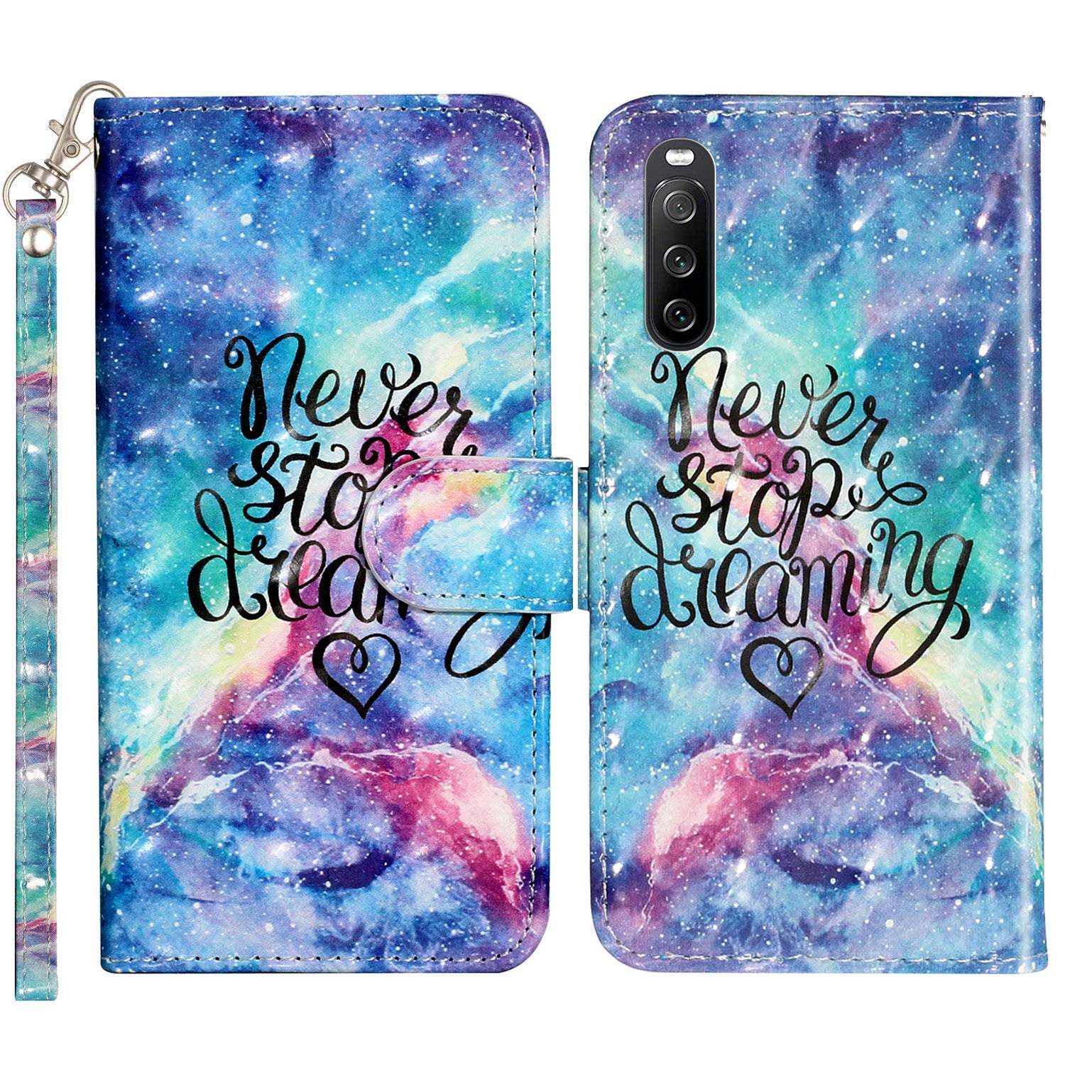For Sony Xperia 10 V Phone Case 3D Pattern Printing Flip Stand PU Leather Wallet Drop-proof Cover with Strap