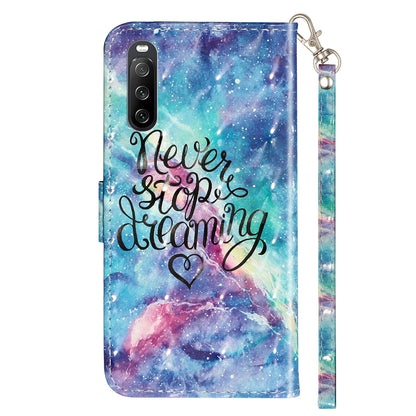 For Sony Xperia 10 V Phone Case 3D Pattern Printing Flip Stand PU Leather Wallet Drop-proof Cover with Strap