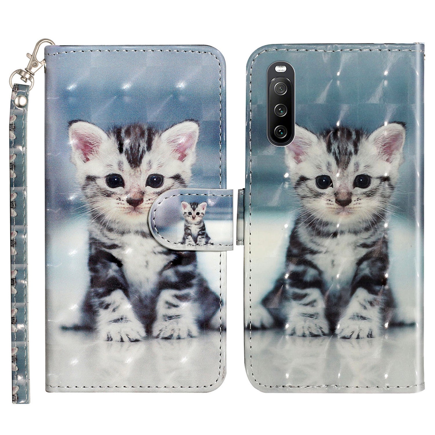 For Sony Xperia 10 V Phone Case 3D Pattern Printing Flip Stand PU Leather Wallet Drop-proof Cover with Strap
