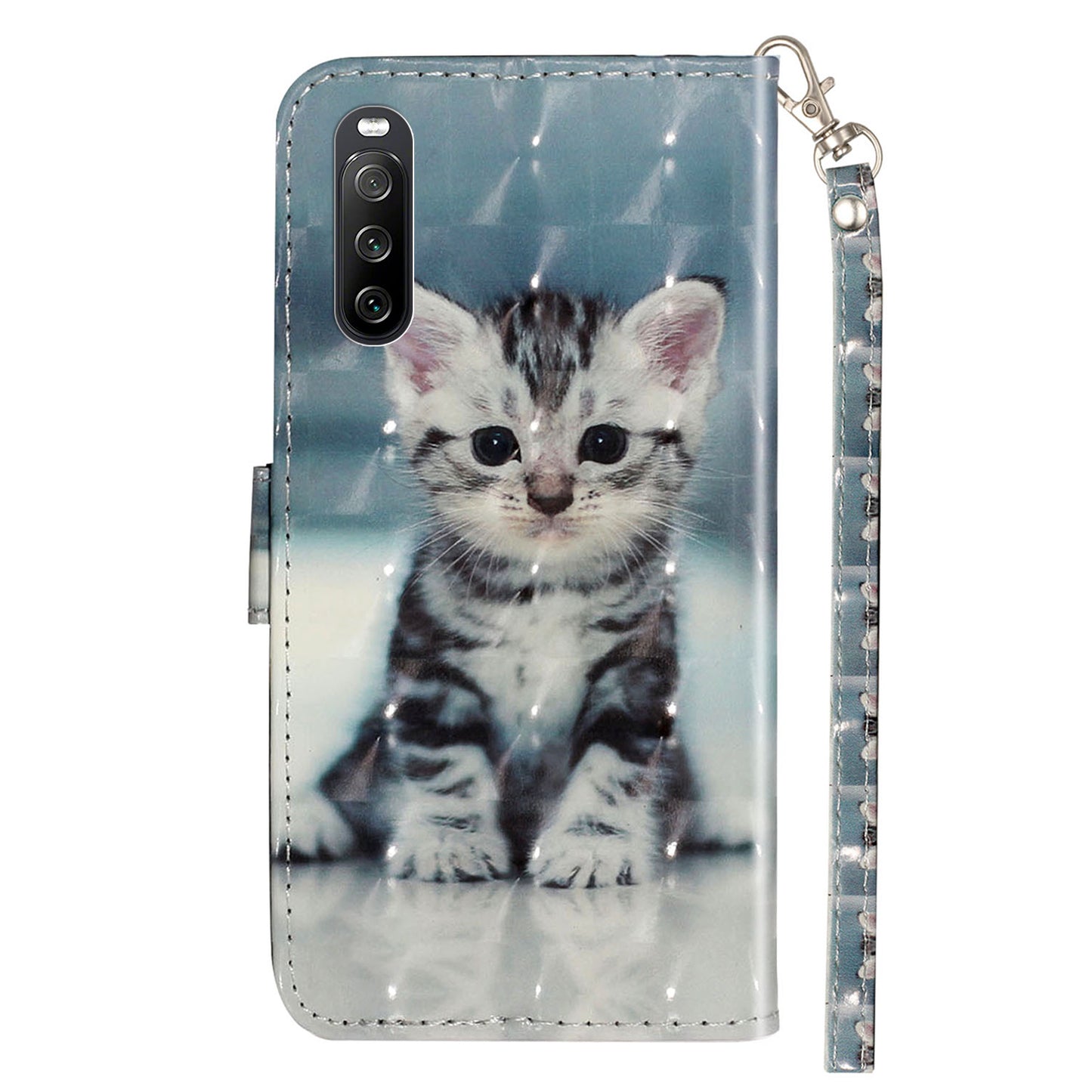 For Sony Xperia 10 V Phone Case 3D Pattern Printing Flip Stand PU Leather Wallet Drop-proof Cover with Strap
