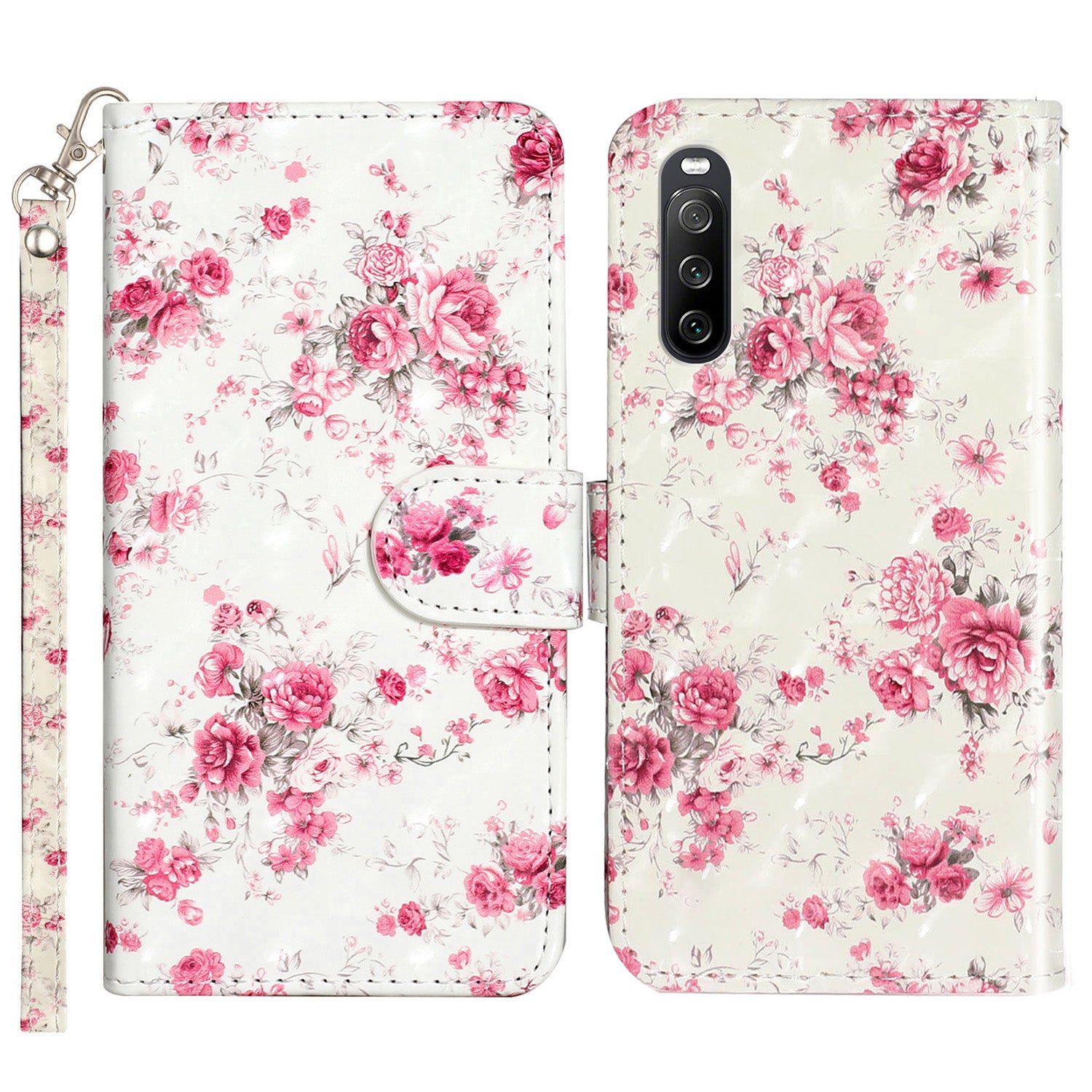 For Sony Xperia 10 V Phone Case 3D Pattern Printing Flip Stand PU Leather Wallet Drop-proof Cover with Strap