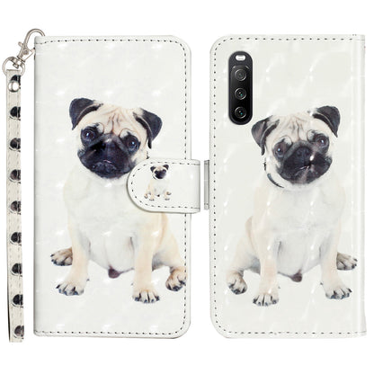 For Sony Xperia 10 V Phone Case 3D Pattern Printing Flip Stand PU Leather Wallet Drop-proof Cover with Strap