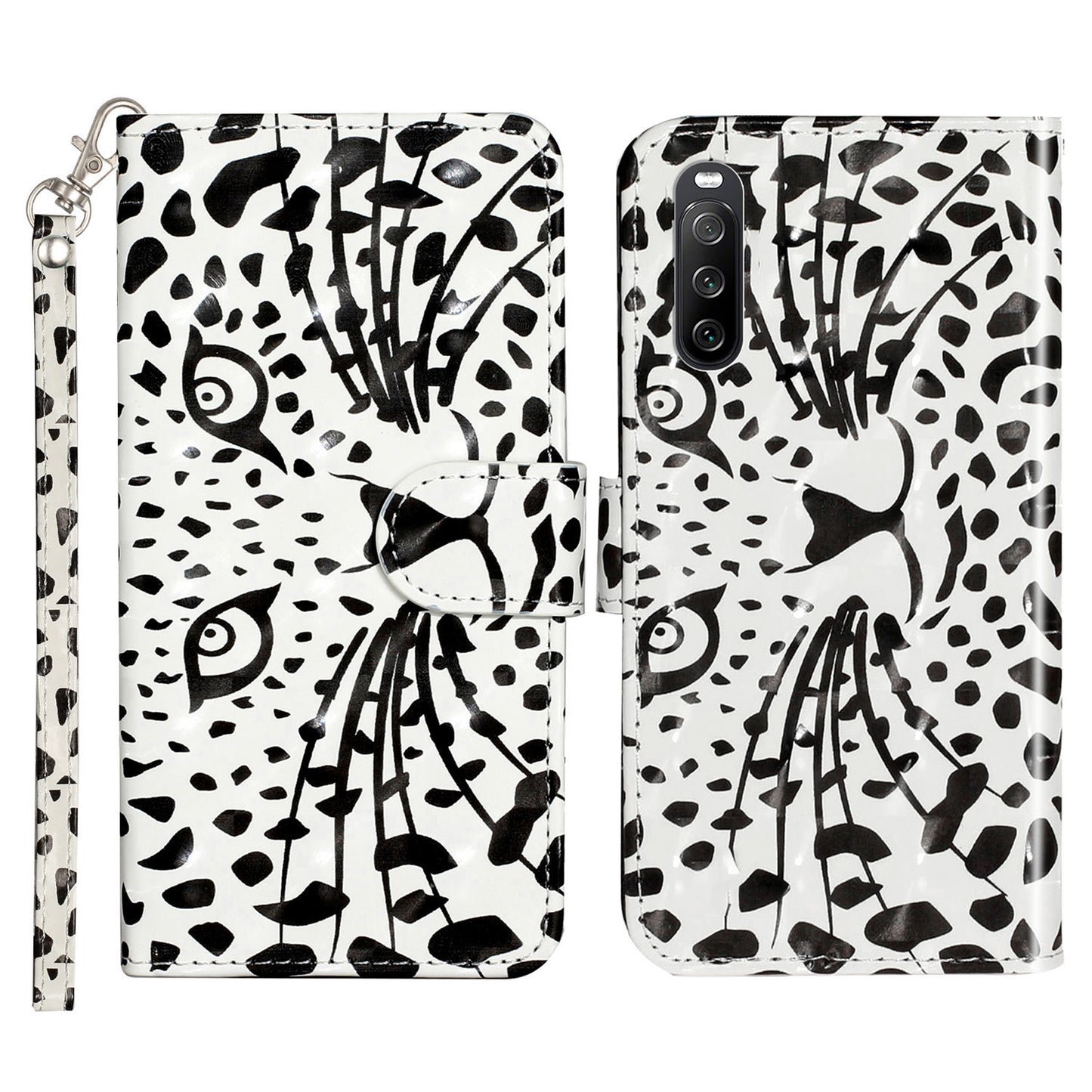 For Sony Xperia 10 V Phone Case 3D Pattern Printing Flip Stand PU Leather Wallet Drop-proof Cover with Strap