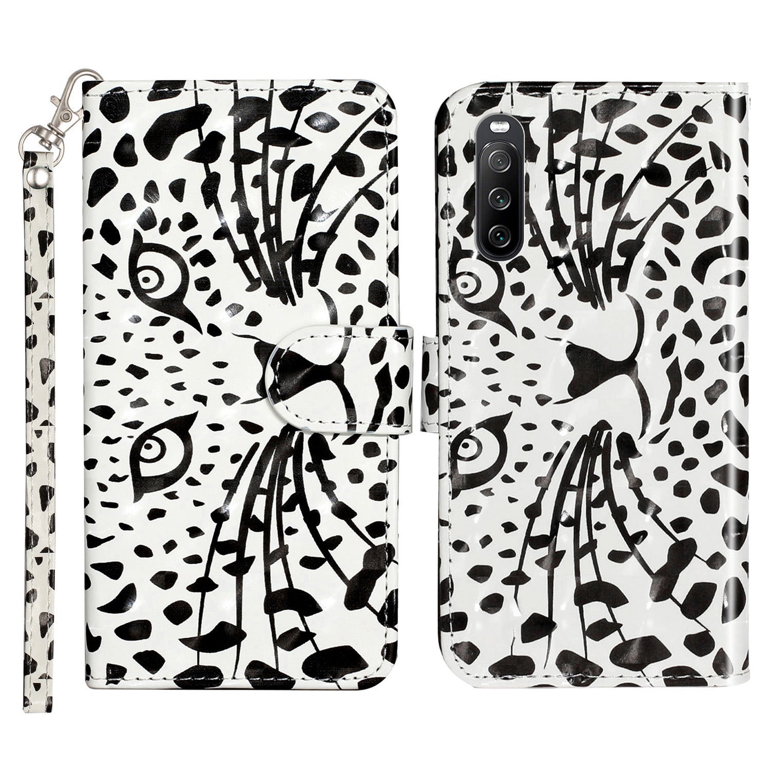 For Sony Xperia 10 V Phone Case 3D Pattern Printing Flip Stand PU Leather Wallet Drop-proof Cover with Strap