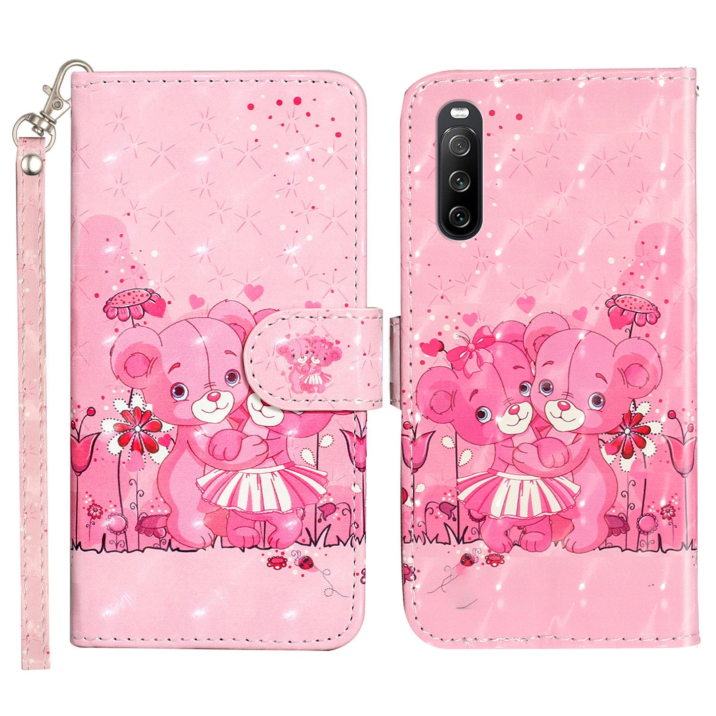 For Sony Xperia 10 V Phone Case 3D Pattern Printing Flip Stand PU Leather Wallet Drop-proof Cover with Strap