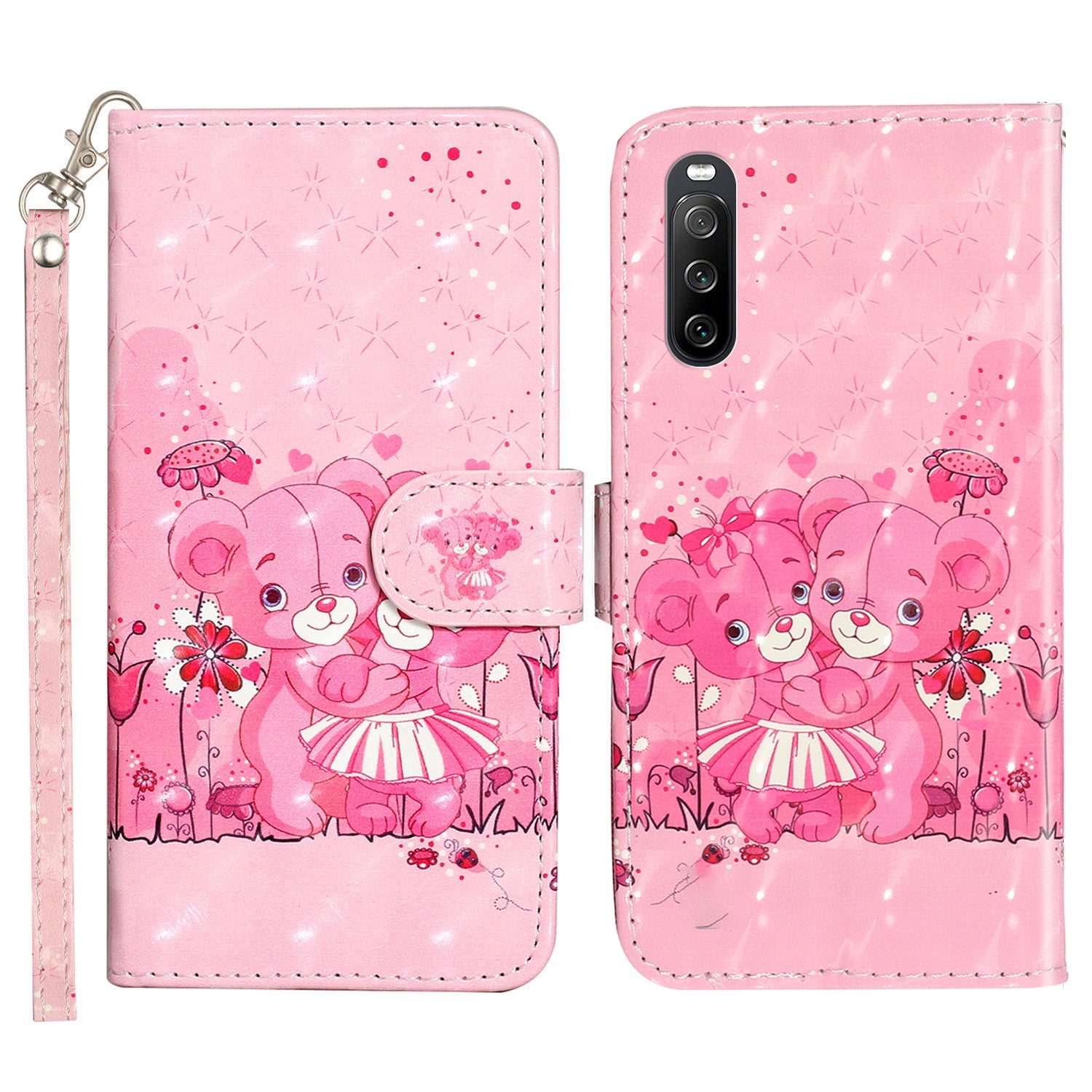 For Sony Xperia 10 V Phone Case 3D Pattern Printing Flip Stand PU Leather Wallet Drop-proof Cover with Strap