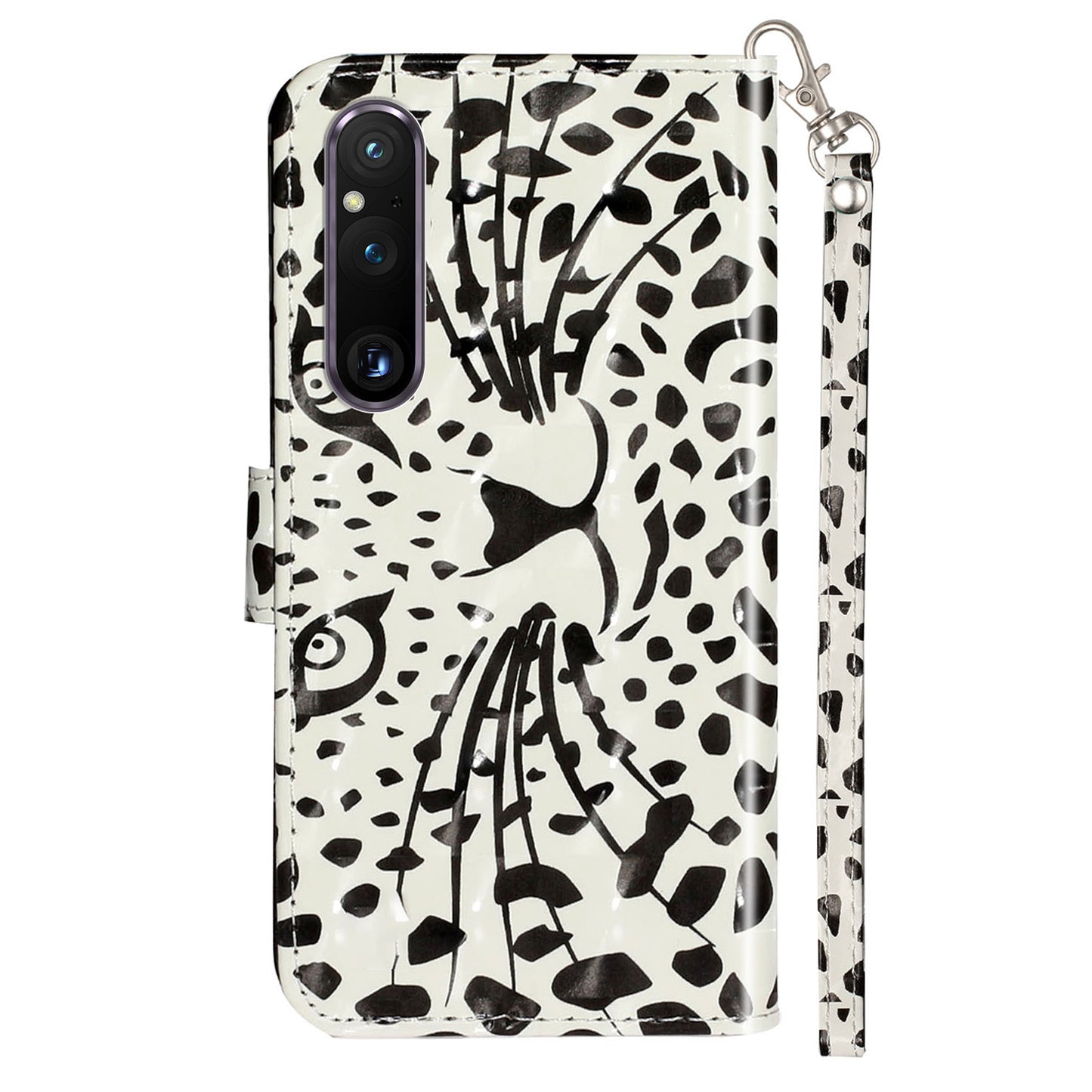 For Sony Xperia 1 V Shockproof PU Leather Wallet Case Folding Stand 3D Pattern Printing Phone Cover with Strap