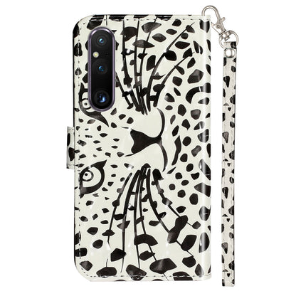 For Sony Xperia 1 V Shockproof PU Leather Wallet Case Folding Stand 3D Pattern Printing Phone Cover with Strap