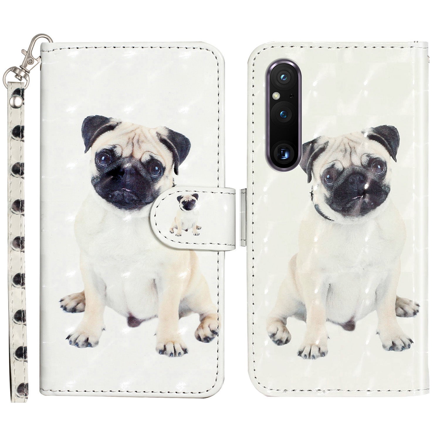 For Sony Xperia 1 V Shockproof PU Leather Wallet Case Folding Stand 3D Pattern Printing Phone Cover with Strap