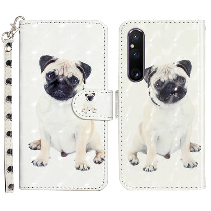 For Sony Xperia 1 V Shockproof PU Leather Wallet Case Folding Stand 3D Pattern Printing Phone Cover with Strap