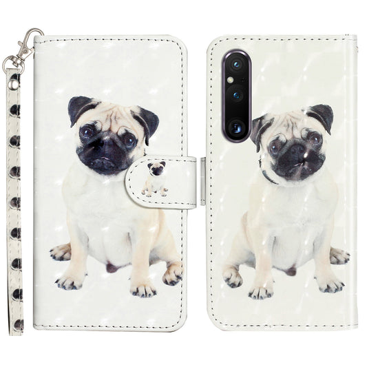 For Sony Xperia 1 V Shockproof PU Leather Wallet Case Folding Stand 3D Pattern Printing Phone Cover with Strap