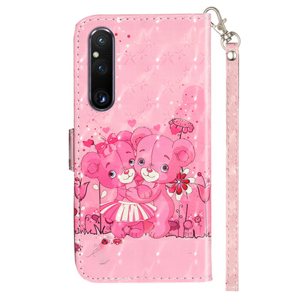 For Sony Xperia 1 V Shockproof PU Leather Wallet Case Folding Stand 3D Pattern Printing Phone Cover with Strap