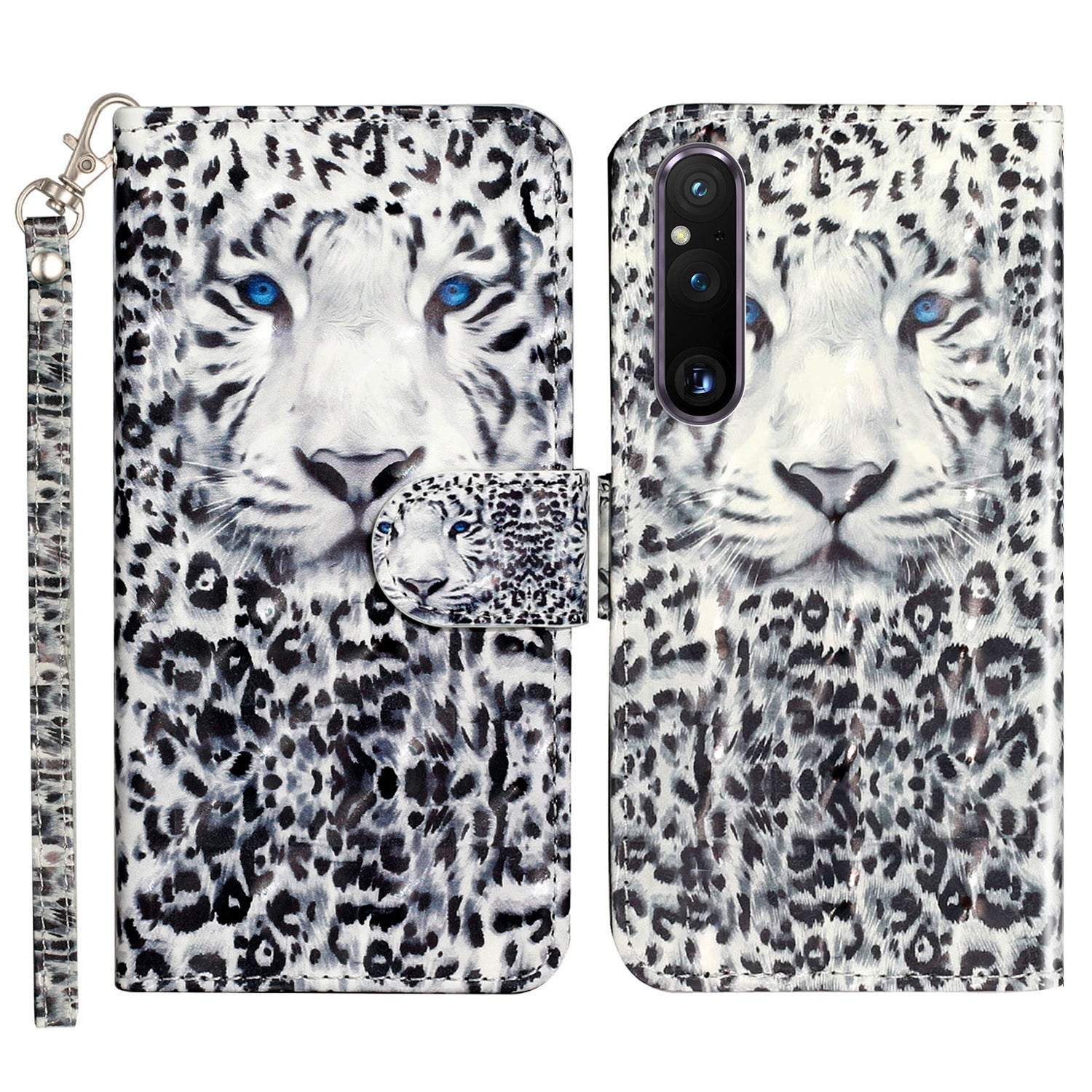 For Sony Xperia 1 V Shockproof PU Leather Wallet Case Folding Stand 3D Pattern Printing Phone Cover with Strap